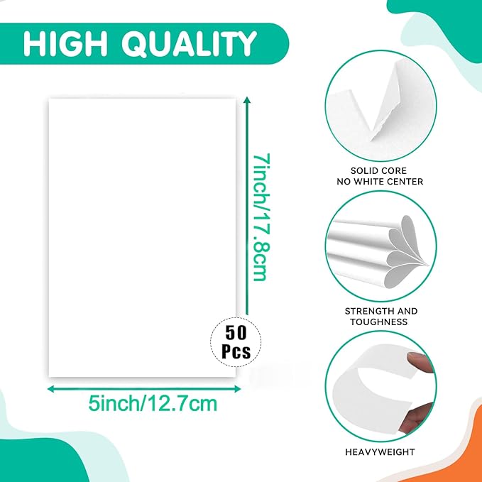 50 Sheets Thick Paper White Cardstock 5 x 7 Inch Smooth Heavy Cards Stock Printer Paper for Invitations, Menus, Wedding, DIY Cards, 250GSM Thick Paper