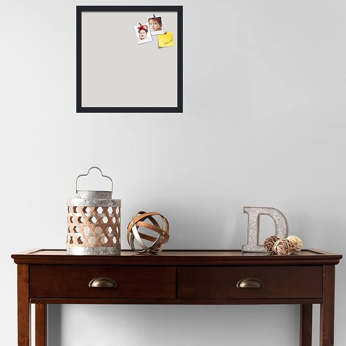 PinPix 17x17 Inch Cork Bulletin Board. This Decorative Framed Pin Board Comes with Light Stone Design and a Satin Black Frame. Ideal for Home Office Decor or Message Board (PinPix-1809)