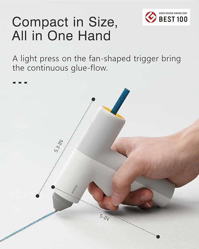 HOTO Cordless Hot Glue Gun, Minimalist Style, 30S Heating Fast, Smart-Power-off, Compact Size, USB-C Rechargeable, Intelligent Temperature Control, 10 Glue Sticks for Crafts, DIY Arts, Home Repairs