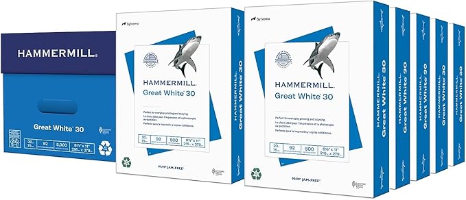 Hammermill Printer Paper, Great White 30% Recycled Paper, 8.5 x 11 - 92 Bright, Made in the USA, 086700C - 10 Ream (5,000 Sheets)