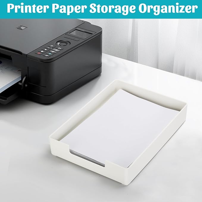 Letter-Size Tray Desk Letter Tray Paper Tray, Sturdy Heavy-Duty Plastic Printer Paper Tray, Single-Tier Stackable File Storage Organizer for Office Home (2, White)