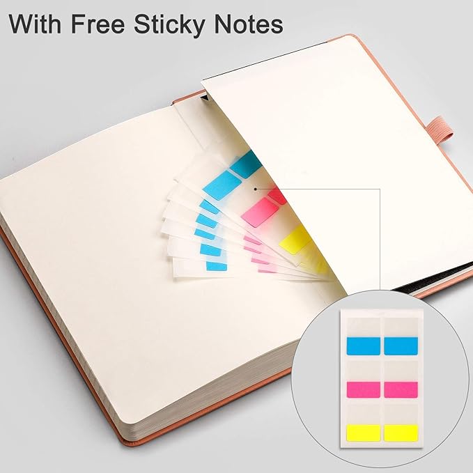EMSHOI College Ruled Notebook-120gsm Thick Paper, 256 Numbered Pages Lined Journal for Women, 16 Perforated Pages, Faux Leather Hardcover, Inner Pocket, Pen Holder, A5 Medium 5.75" x 8.38"-Pink