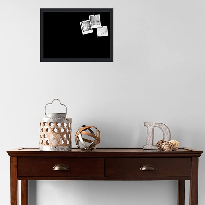 PinPix 20x14 Inch Cork Bulletin Board. This Decorative Framed Pin Board Comes with Solid Black Design and a Satin Black Frame. Ideal for Home Office Decor or Message Board (PinPix-622)