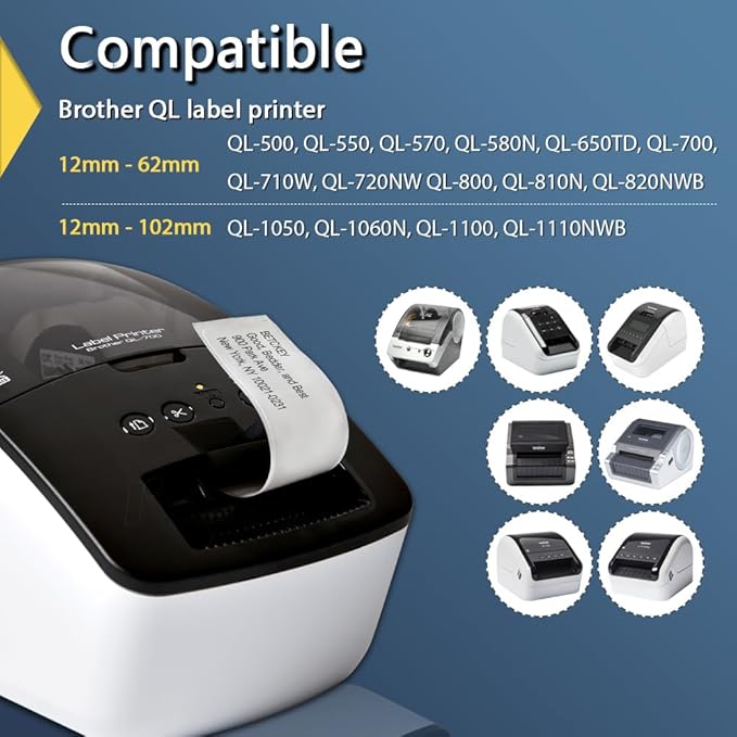 BETCKEY - Compatible Continuous Labels Replacement for Brother DK-2205 (2.4 in x 100 ft), Use with Brother QL Label Printers [10 Rolls + 2 Reusable Cartridges]