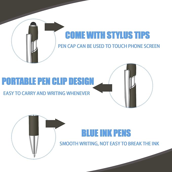 8 Pcs Blue Ink Ballpoint Pen with Stylus Tip 2 in 1 Stylus Ballpoint Pen Metal Pens Stylus Pen for Touch Screens School Office Coworkers (Coffee)
