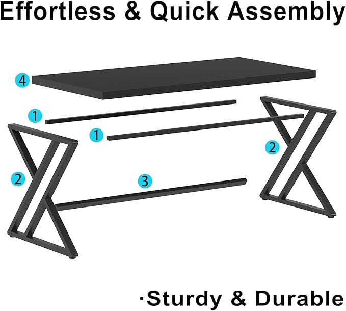 LVB Black Desk, Modern Gaming Writing Computer Desk for Home Office, Metal Wood Study Work PC Computer Table for Bedroom, Industrial Executive Student Workstation Desk, 47 Inch, Black Oak