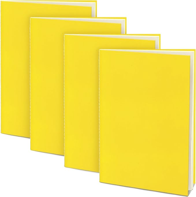 4 Pack Blank Books for Kids, Small Journals Bulk, Girls Notebooks for Drawing & Writing, 5.5"x 8.3", 60 Pages - Sketchbooks w/Soft Cover, Unlined Paper, A5 Travel Size (Dark Yellow)