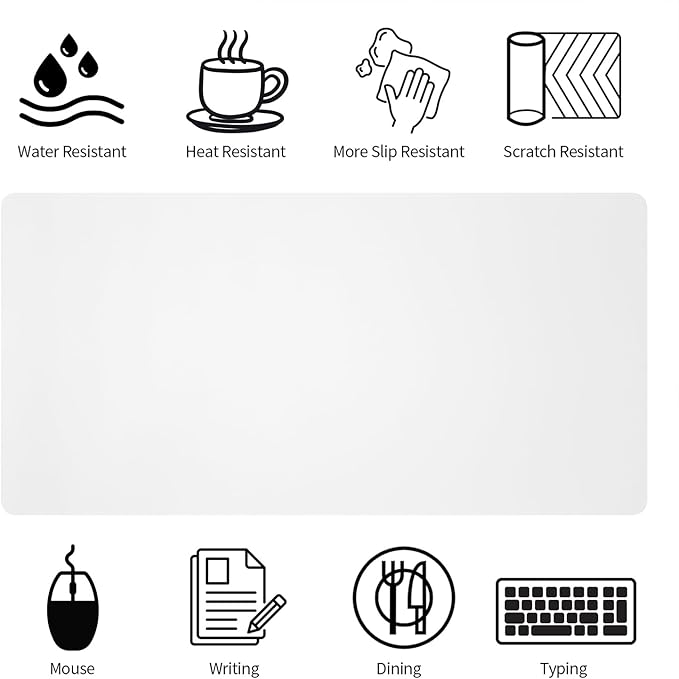 Leather Desk Pad, Large Mouse Pad, Non-Slip Desktop Mat, Leather Desk Blotter, Computer Desk Pad, Waterproof Desk Protector Mat for Home Office and Decor - White (35.4×15.7 Inches)