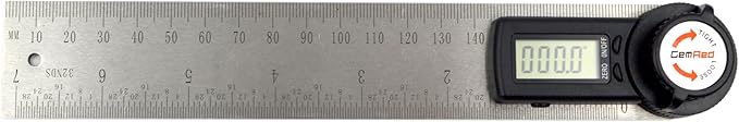 GemRed 82305 Digital Angle Finder GemRed Protractor Stainless steel 7inch 200mm (Black Button)