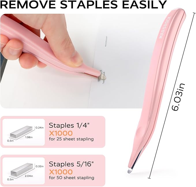 Desktop Stapler, Swing-Arm Swivel Stapler, 50 Sheet Capacity, 2000 Staples and Staple Remover, Rotatable Heavy Duty Staplers for Office, Home, Classroom, Booklet, Book Binding,Pink