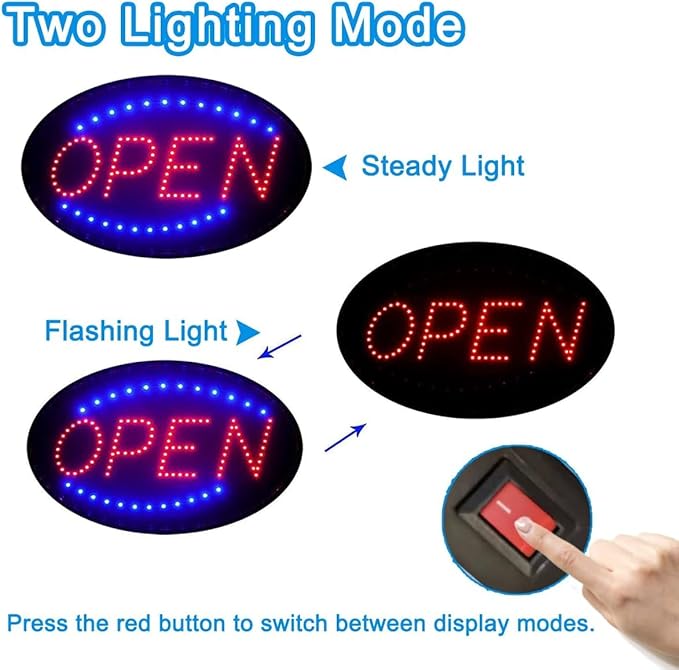 KEBE LED Open Sign, High Visibility Advertisement Board Bright Electric Display Sign Flashing Light for Walls Business Window Bar Shop Hotel, 23" x 14"