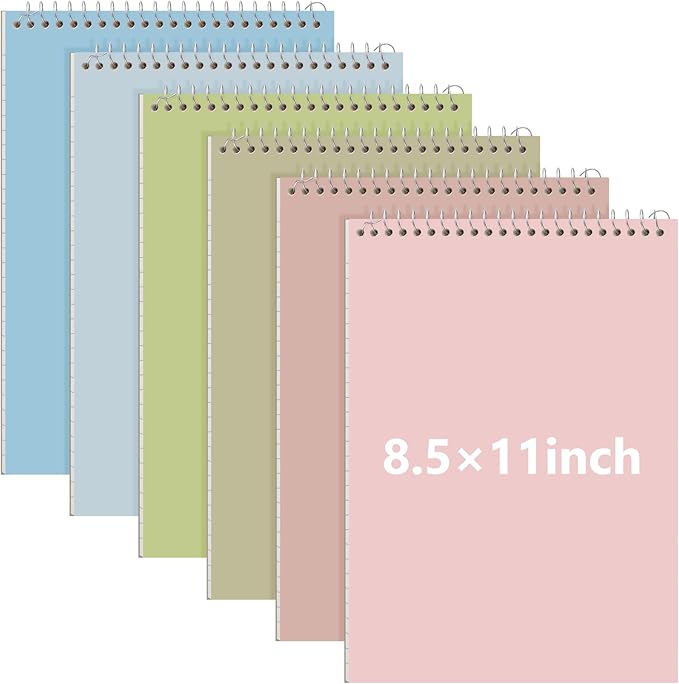 6 Pack 8.5 x 11'' Top Bound Office Steno Book Wide Ruled Double Sided Spiral Notebooks Reliable White Paper 70 Sheets/Pad Pastel Colors Covers for Writing School Notes(Earthy Color)