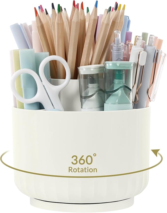 SKYDUE 360 Degree Rotating Desk Organizer, Small Dual-Purpose Pencil Pen Holder for Desk, Rotating Pencil Cup with 5 Slots, Office Supplies, Desk Decor for Office, School, Home