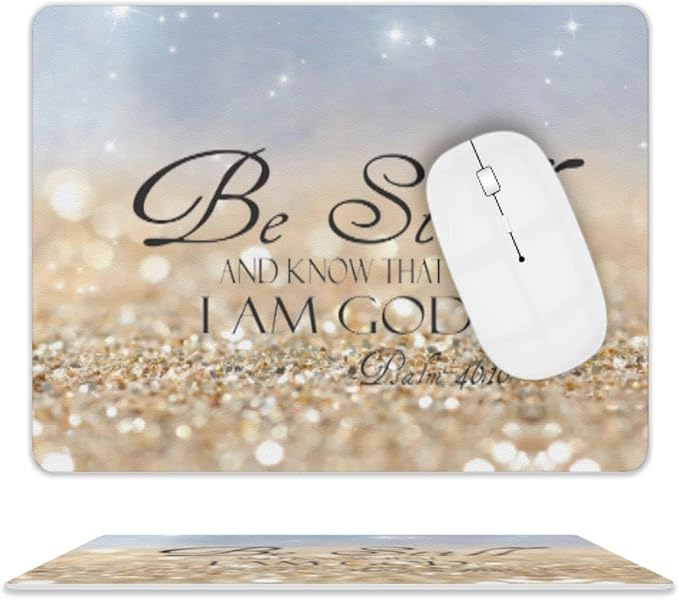 Mouse Pad, Christian Bible Verses Mouse Pad, Square Waterproof Mouse Pad Non-Slip Rubber Base MousePads for Office Laptop, 9.5"x7.9"x0.12" Inch(Be Still)