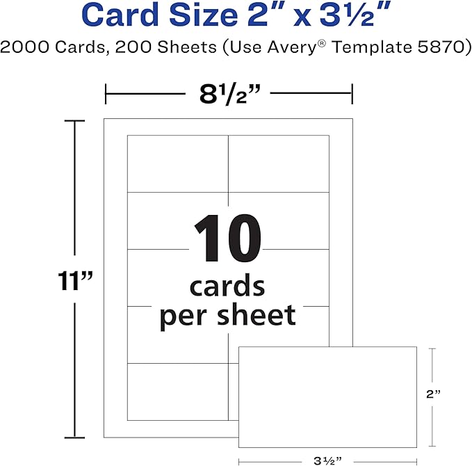Avery Clean Edge Printable Business Cards with Sure Feed Technology, 2" x 3.5", White, 2,000 Blank Cards for Laser Printers (5870)