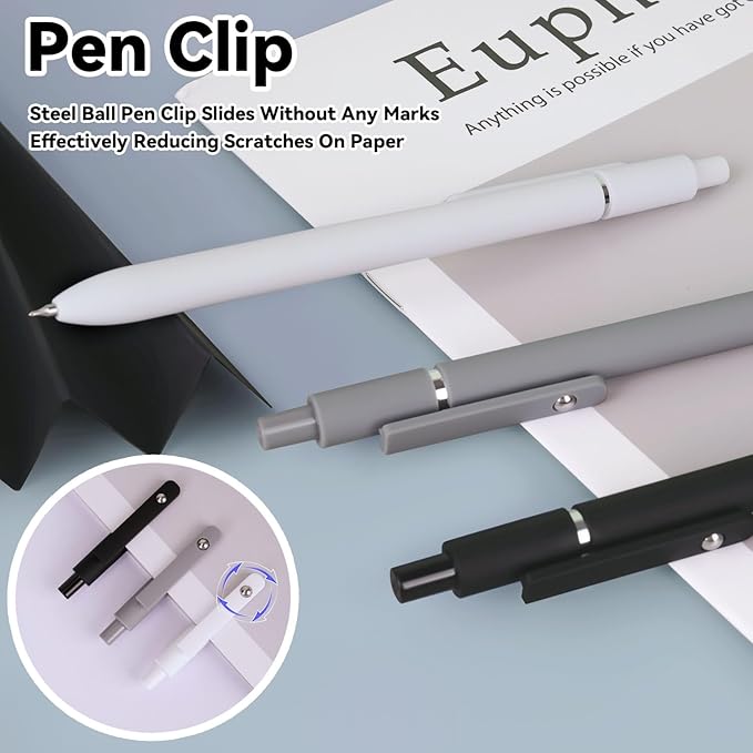 FIOVER Gel Pens,6Pcs Fine Point Smooth Writing Pens 0.5mm Black Gel Ink, High-End Series Ballpoint for Journaling Note Taking, Gifts for Women Men (6pcs-Black, Gray, White)