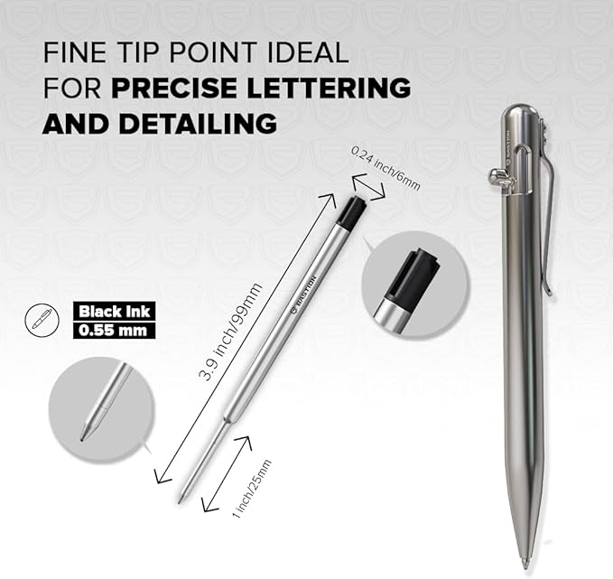 BASTION® Premium Pen Refill, Deeply Pigmented Ink for All Bastion Bolt Action Luxury Pens, Standard Ink Refill with 0.55mm Fine Tip - Black Gel, 2 PCs