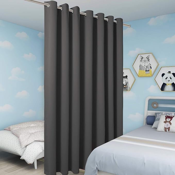 BONZER Room Divider Curtain Total Privacy Wall Grommet Thermal Insulated Wide Blackout Curtains for Bedroom Living Room, 96L x 108W Inch (8L x 9W ft), 1 Panel, Dark Grey