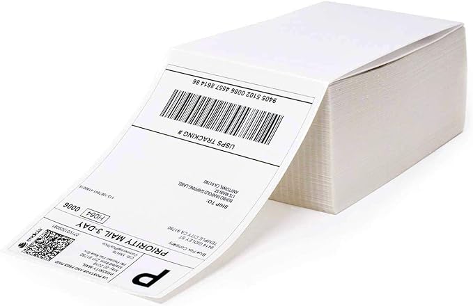 MFLABEL Fanfold 4" x 6" Direct Thermal Labels White Perforated Shipping Labels (2 Stacks)