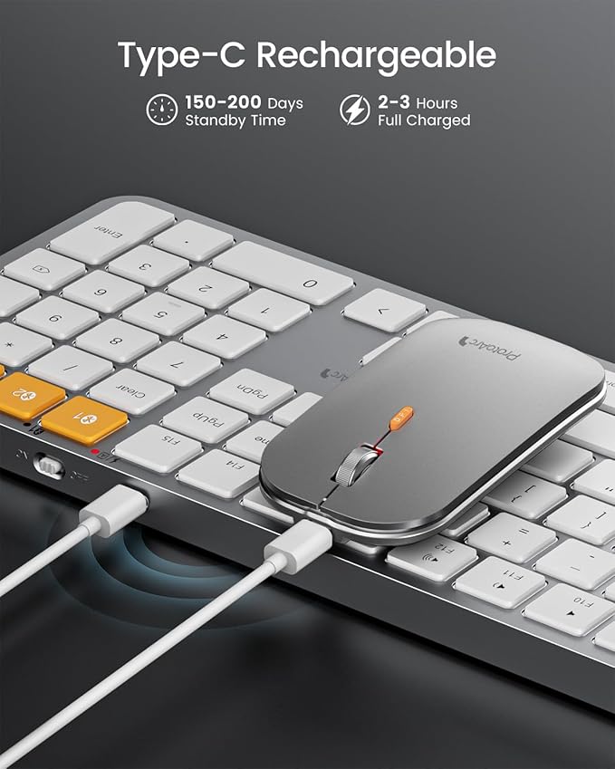 ProtoArc Backlit Bluetooth Keyboard and Mouse for Mac, KM100-A Multi-Device Wireless Keyboard Mouse for Mac, Full Size Rechargeable for MacBook Pro/Air, iPhone, iPad, White Silver