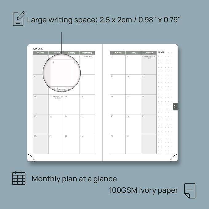POPRUN Weekly Planner 2026 Pocket Size Calendar (4" x 6.25") 12 Months Notebook with Horizontal Layout, Leather Soft Cover, Inner Pocket, 100GSM Thick Paper, Pen Holder - Soft Pink