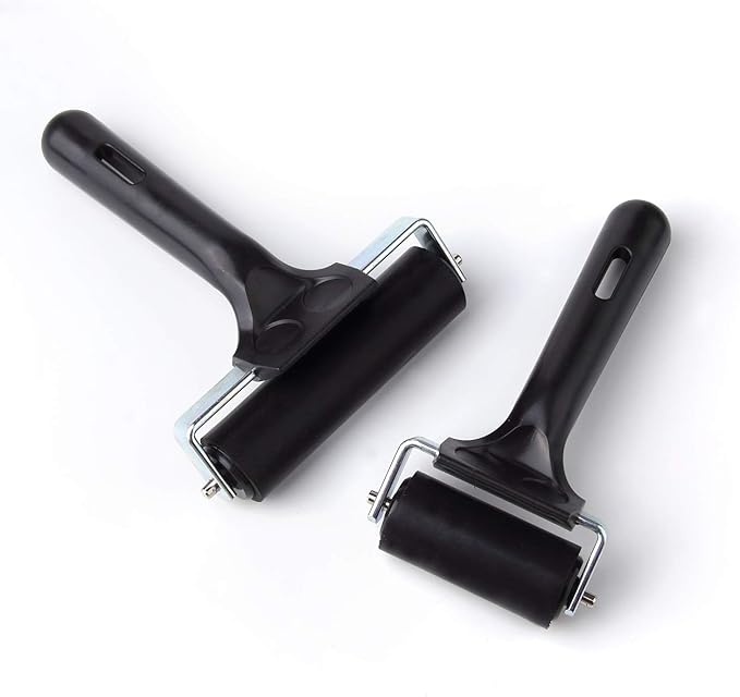 2Pcs Rubber Roller Brayer Rollers Hard Rubber 4 and 2.2 Inch for Printmaking (Black) by HRLORKC…