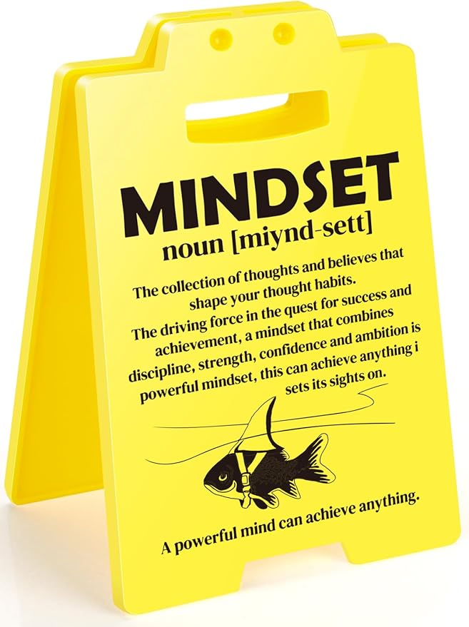 MBL Inspirational Positive Gifts Men - Mindset Definition Sign, Motivational Mental Health Gift for Women Coworker College Student Birthday Christmas White Elephant, Office Cubicle Dorm Decor Sign