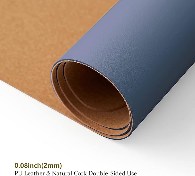 Compact Cork Desk Mat - Small Dual-Sided Desk Pad for Office and Home - Desk Organization and Accessories - Ideal for Large Mouse Pad and Small Desk Mats on Top of Desks(Dark Blue,23.6"x 11.8")