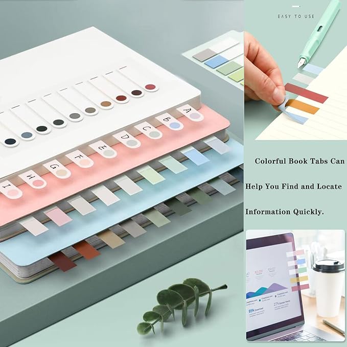 ELII 600 Pcs Page Markers Sticky Index Tabs,Transparent Sticky Notes,Morandi Book Page Tabs, Writable and Repositionable Flag Tabs Stickers