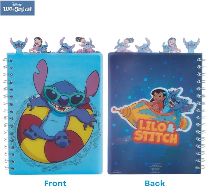 Innovative Designs Disney Lilo and Stitch Tab Journal Notebook, Spiral Bound, 96 Lined Pages, 8 x 7 inches, Blue
