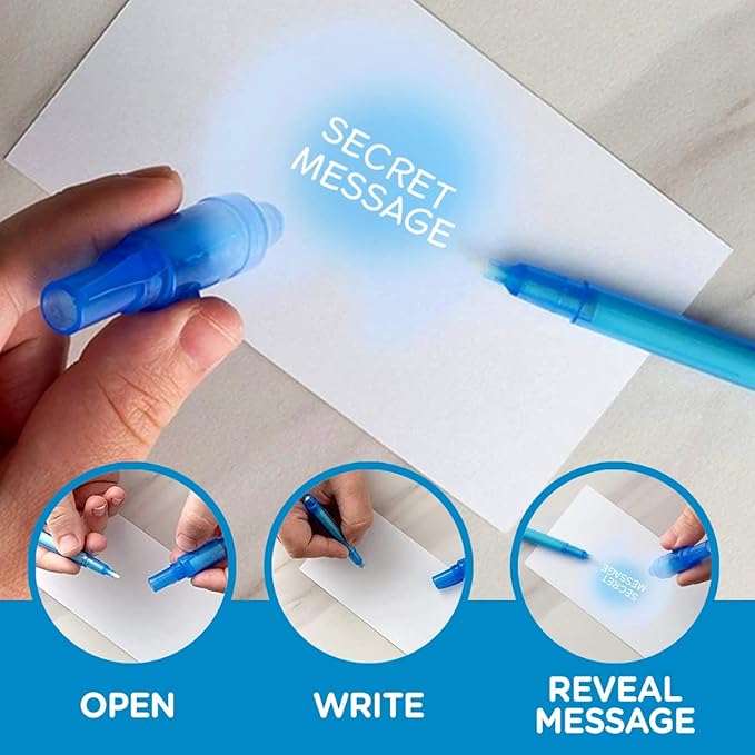 Personalized Invisible ink Pen with UV Light for Kids, Disappearing Ink magic Pen, Custom Secret Spy activity for ages 8-12, kids Gifts in bulk, 12 Pack, Assorted
