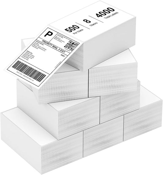8 Stacks 4" x 6" Fanfold Direct Thermal Labels, 4000 Labels (500/Stack), Compatible with Zebra, Rollo, MUNBYN, NELKO Printers