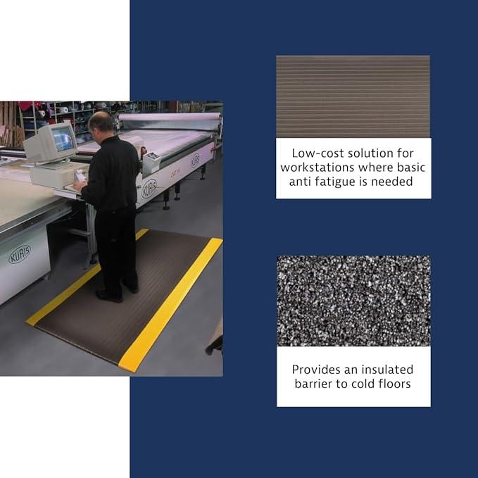 Notrax 410 Airug® 2' x 3' x 3/8" Anti Fatigue Mat, Enhanced Slip Resistance with Beveled Edges and Ribbed Surface, Ideal for Industrial and Commercial Workplaces, Black/Yellow, 410S0323BY