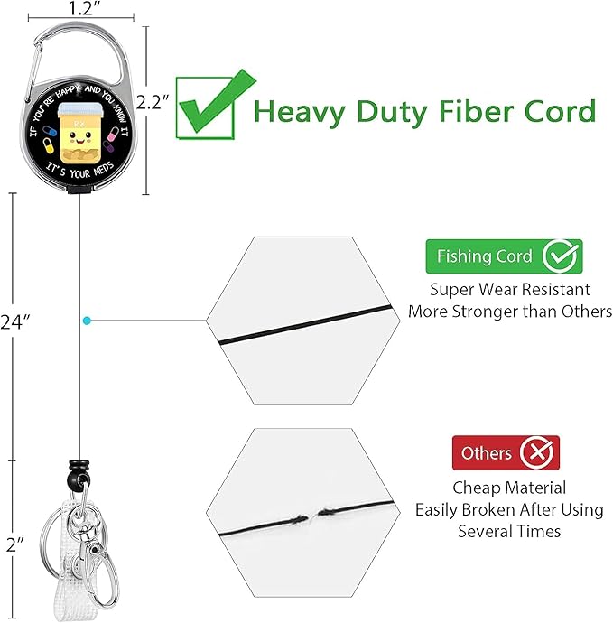 Gctriki Pharmacy Badge Reel Holder Retractable Heavy Duty with 360°Swivel Carabiner Belt Clip, Cute Pharmacist Chill ID Holder Nurses Teachers Students Retractable Keychain ID Clip Name Badge Clip