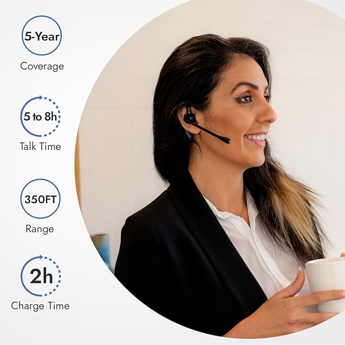 Leitner LH280 2-in-1 Wireless DECT Headset with Mic – Computer and Telephone Compatible – NOT Bluetooth – 5 Year Warranty