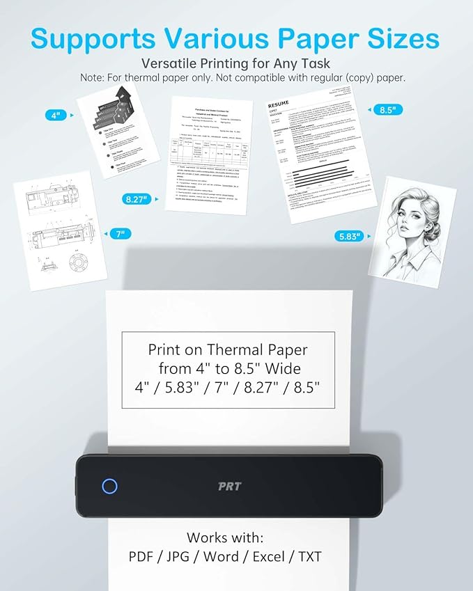 Inkless Portable Printer for Travel, Wireless Thermal Printer Support 8.5 x 11 Inch US Letter A4 B5, Bluetooth Mobile Printers with iOS, Android, Laptop for Home Use, Car, Office, School, Black