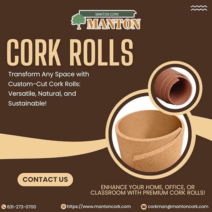 Manton Cork Premium Cork Roll - 4' x 10' x 1/4", 100% Natural Facing Grade Material for Bulletin Boards, Decorative Photo and Message Push Pin Displays - Perfect for Home, School, and Office