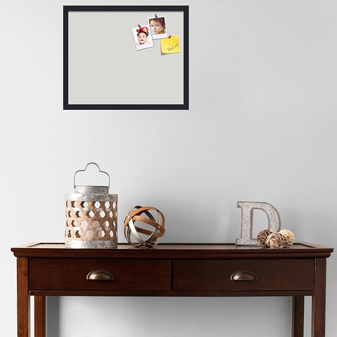PinPix 21x17 Inch Cork Bulletin Board. This Decorative Framed Pin Board Comes with Light Stone Design and a Satin Black Frame. Ideal for Home Office Decor or Message Board (PinPix-1809)