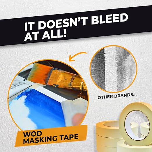 WOD MT5 Utility Grade Masking Tape, 1.5 inch x 60 yds. (Pack of 24) for Home or Office air-Dry Painting, Labeling, & Packing. Leaves no Residue