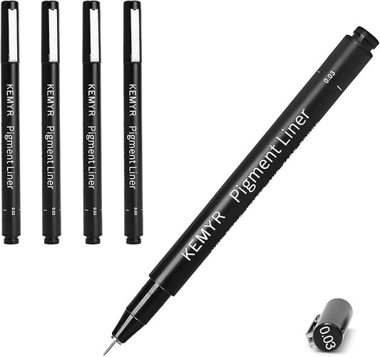 4 Micro Fine liner Drawing Art Pens Calligraphy Pens: 0.03mm Size Black Art supplies Waterproof Archival Black Ink Markers For Artists,Use for Professional Watercolor,Sketching
