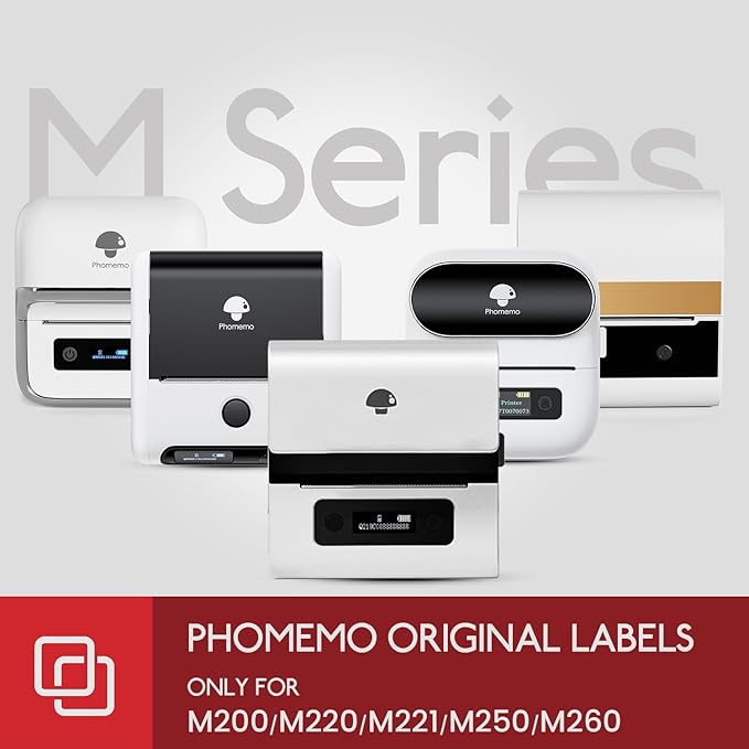 [180 pcs] Phomemo Labels for M220 M221 M250 M260 M200, 2.36'' x 1.57''(60 x 40mm), Original, Square, White, 180 Labels/Roll, Multi-Purpose Self-Adhesive Thermal