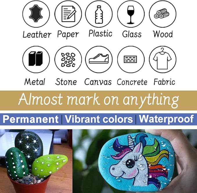 Paint Marker Pens - 48 Colors Permanent Oil Based Paint Markers, Medium Tip, Quick Dry and Waterproof Assorted Color Marker for Metal, Wood, Plastic, Rock Painting, Stone, Canvas, Glass, Ceramics