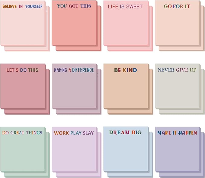Yinder 24 Pcs Inspirational Sticky Notes with Lines Cute Motivational Sticky Notes Pad Employee Appreciation Gifts Bulk for Teacher Nurse Coworkers Office Supplies 3 x 3''(Aesthetics,Inspirational)