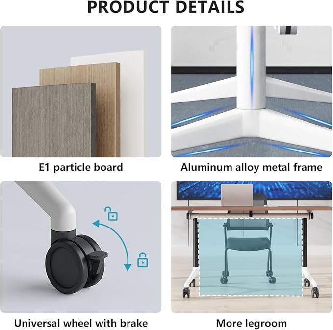 Conference Room Table, Folding Conference Tables,Thicken Grey Tabletop,Flip Top Wooden Seminar Meeting Room Table for Conference Room Offices (6, Black Drawer, 47.2“)