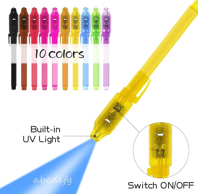 Invisible Ink Pens with UV Light for Kids, 30Pcs Magic Spy Pen for Secret Message, Birthday Party, New Year Eve Party, Halloween, Valentine's Day, and Kids Christmas Goodies Bags Toy