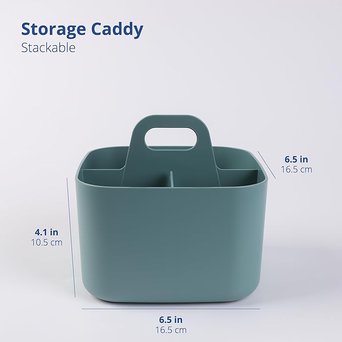 BLUE GINKGO Stackable Organizer Caddy – Korean-Made Portable Tote for Bathroom, Office, Crafts, or School Supplies (Square, Green)