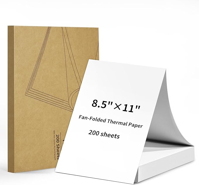 Thermal Printer Paper 8.5 x 11 Inch US Letter Size, Quick-Dry Fan-Folded Thermal Paper, Advanced Thermal Printing, Compatible with Gloryang&JADENS PD-A4 Portable Printer, 200 Sheets