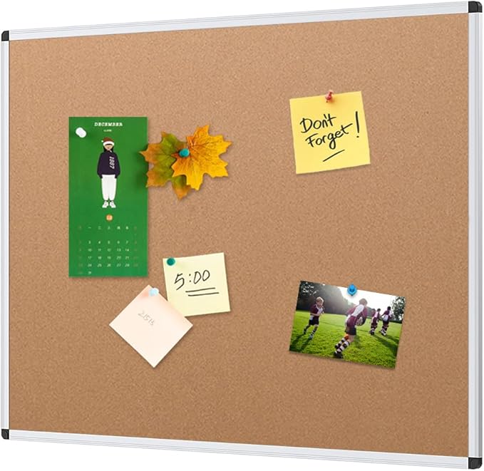 VIZ-PRO Cork Notice Board, 36 X 24 Inches, Silver Aluminium Frame
