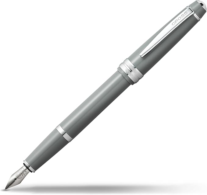 Cross Bailey Light Refillable Fountain Presented in a Everyday Gift Box - Medium Point, Black Ink, Polished Gray