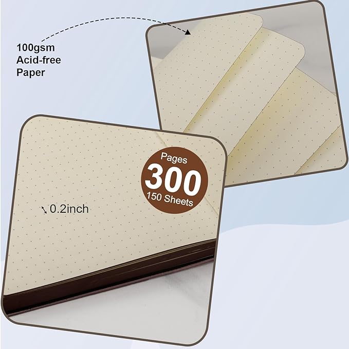 300 Pages Leather Dotted Journal Notebook,Softcover Leather Dotted Journal Notebook for Women Men,300 Pages Notebook for Travel,Business,Work,Office,School Note Taking,5.7'' X 8.3'',black